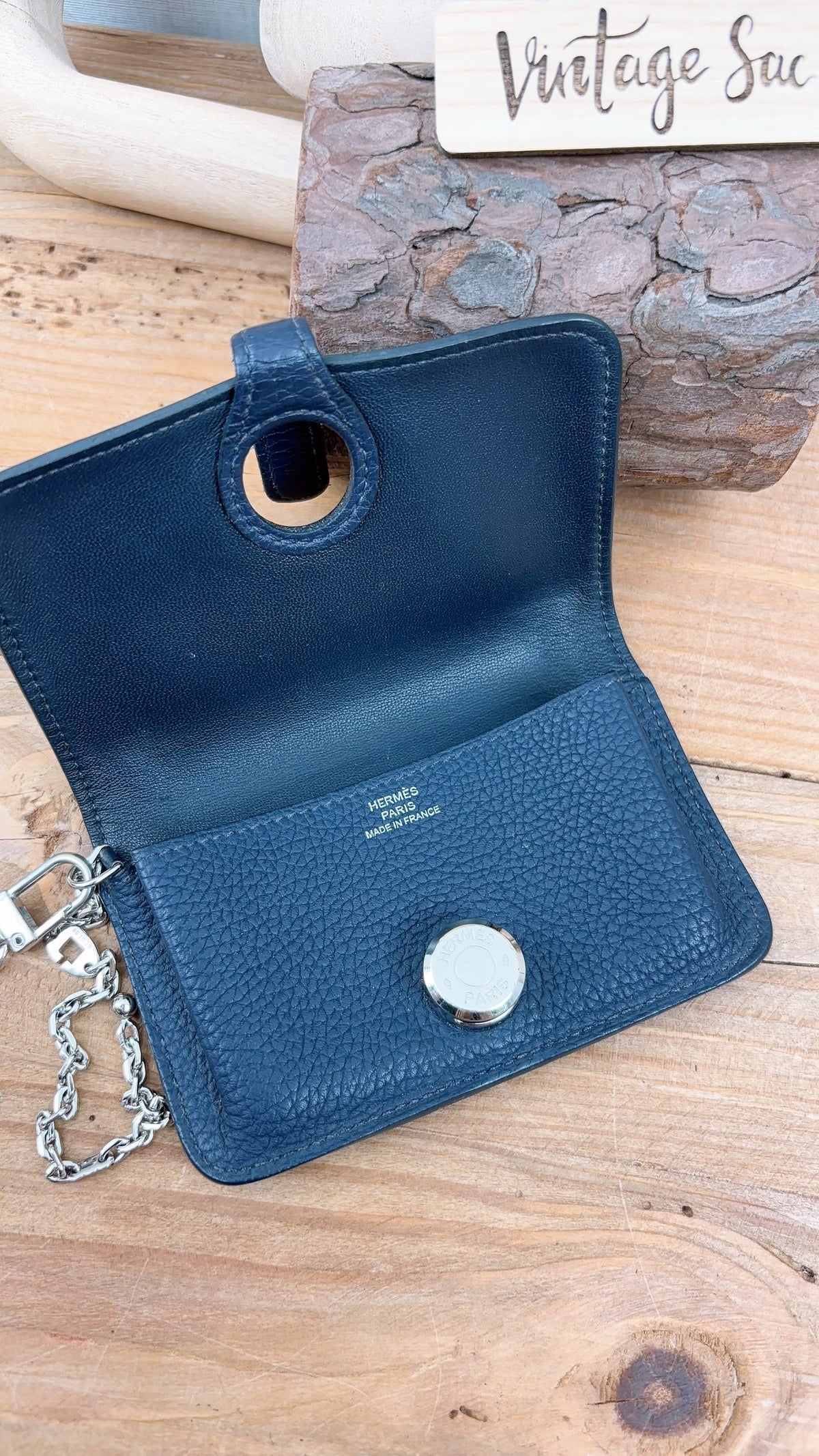 Hermes Dark Blue Dogon Card Case (PHW)