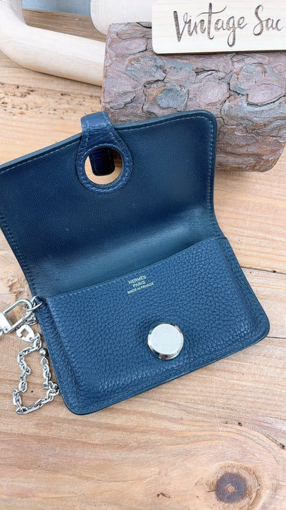 Hermes Dark Blue Dogon Card Case (PHW)
