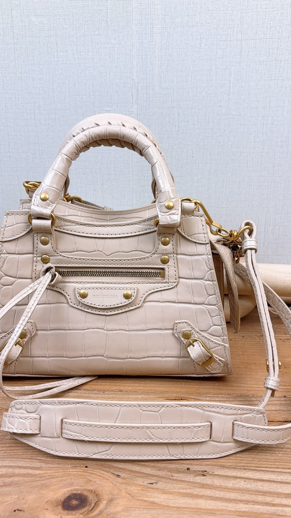 Balenciaga Nude Croc Embossed Neo Classic Mini City (GHW)