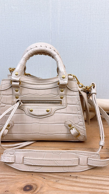 Balenciaga Nude Croc Embossed Neo Classic Mini City (GHW)