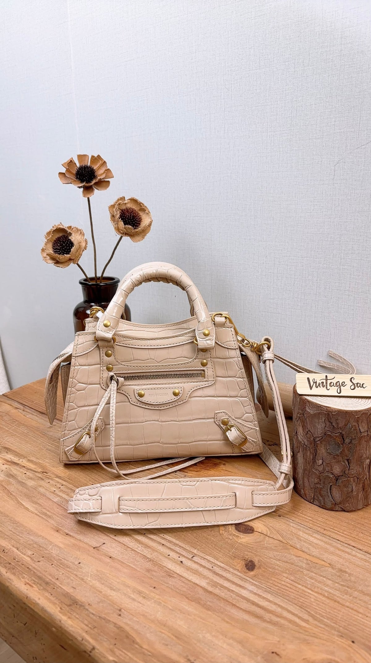 Balenciaga Nude Croc Embossed Neo Classic Mini City (GHW)