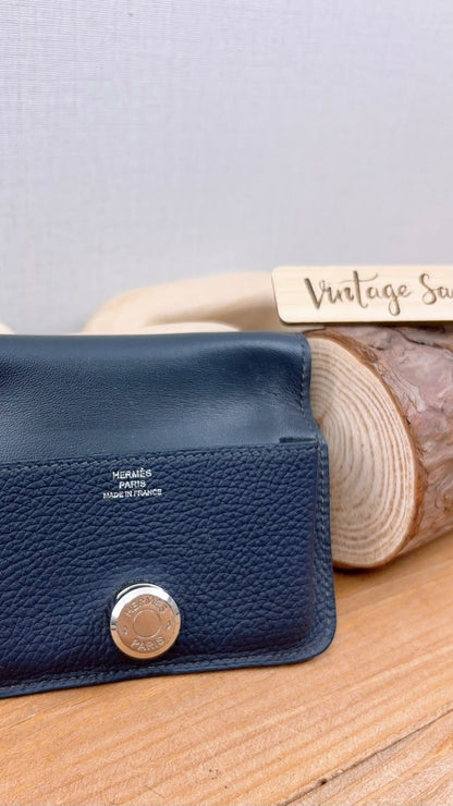 Hermes Dark Blue Dogon Card Case (PHW)