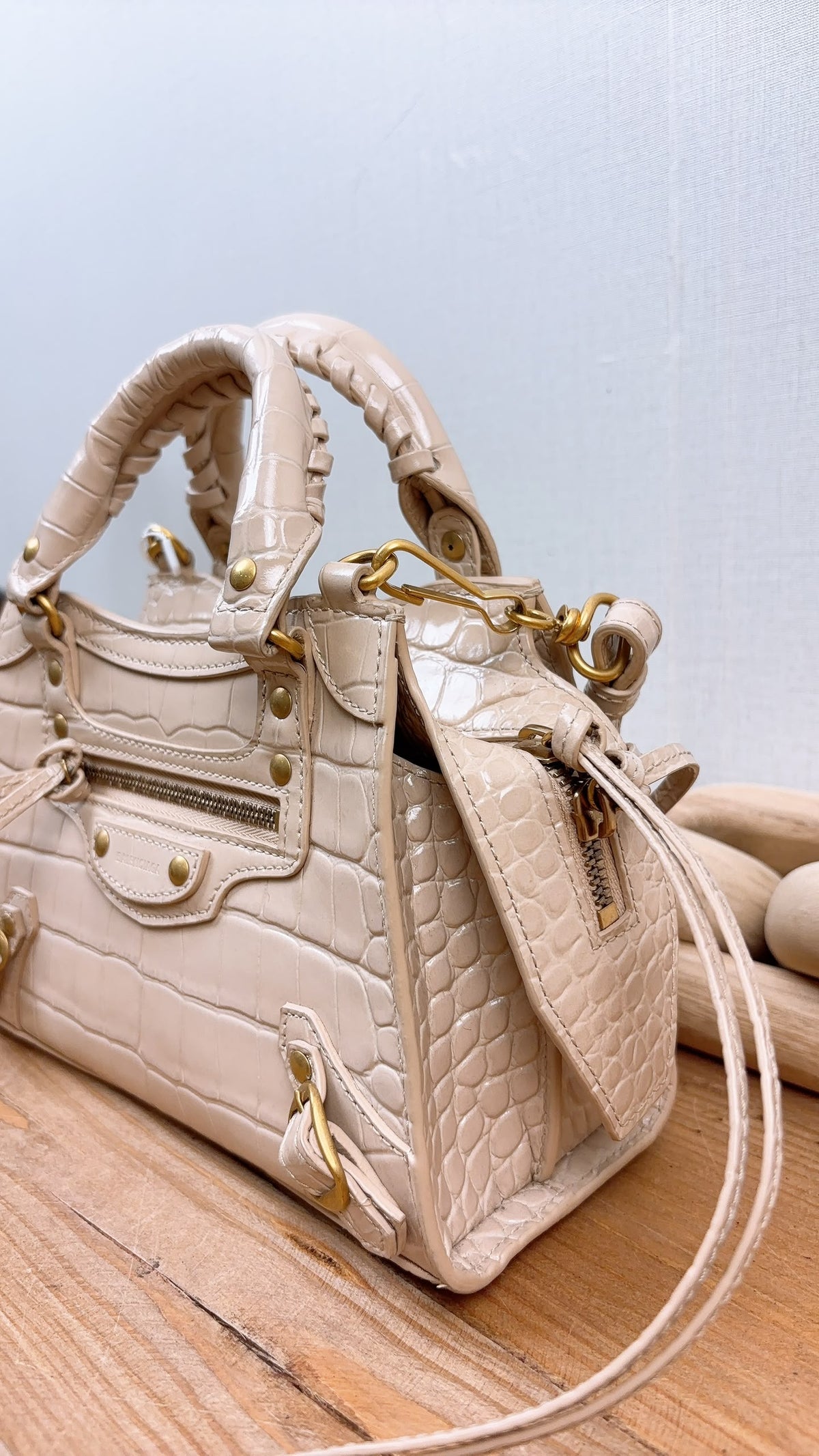 Balenciaga Nude Croc Embossed Neo Classic Mini City (GHW)