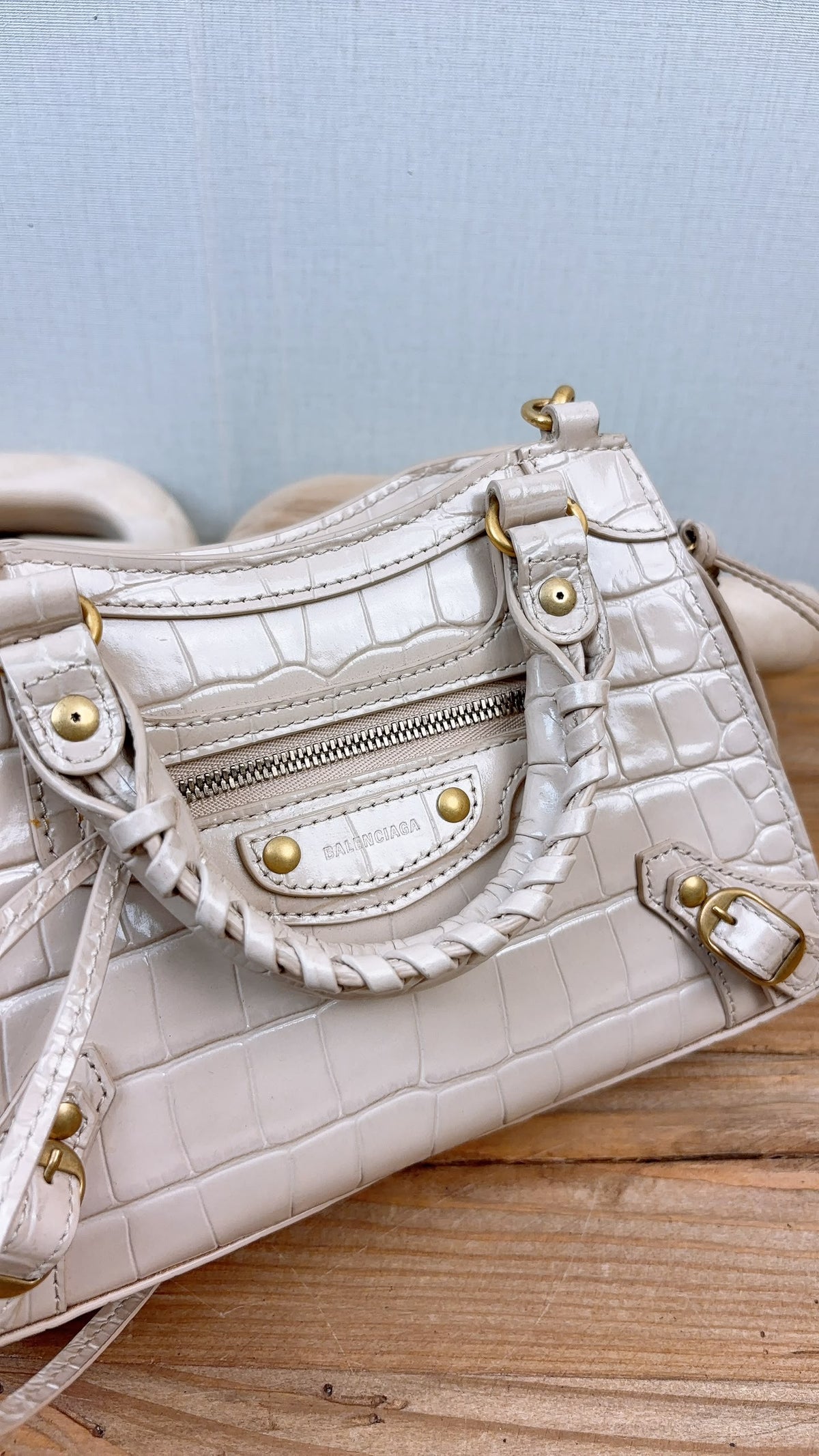 Balenciaga Nude Croc Embossed Neo Classic Mini City (GHW)
