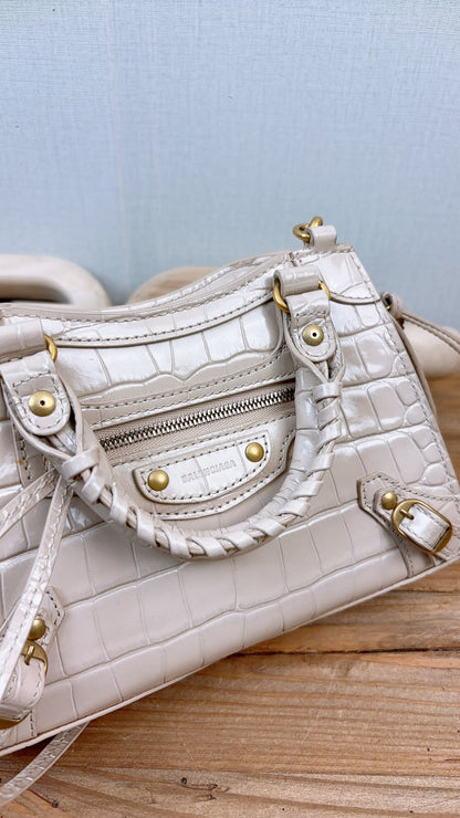 Balenciaga Nude Croc Embossed Neo Classic Mini City (GHW)