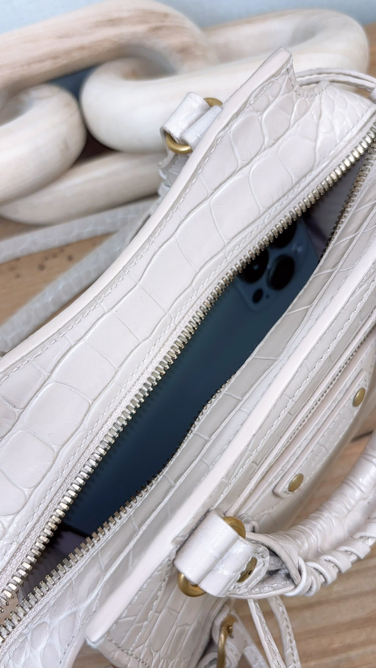 Balenciaga Nude Croc Embossed Neo Classic Mini City (GHW)