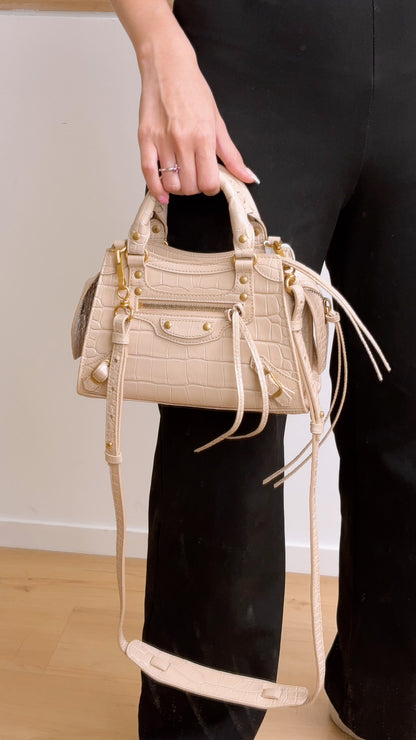 Balenciaga Nude Croc Embossed Neo Classic Mini City (GHW)