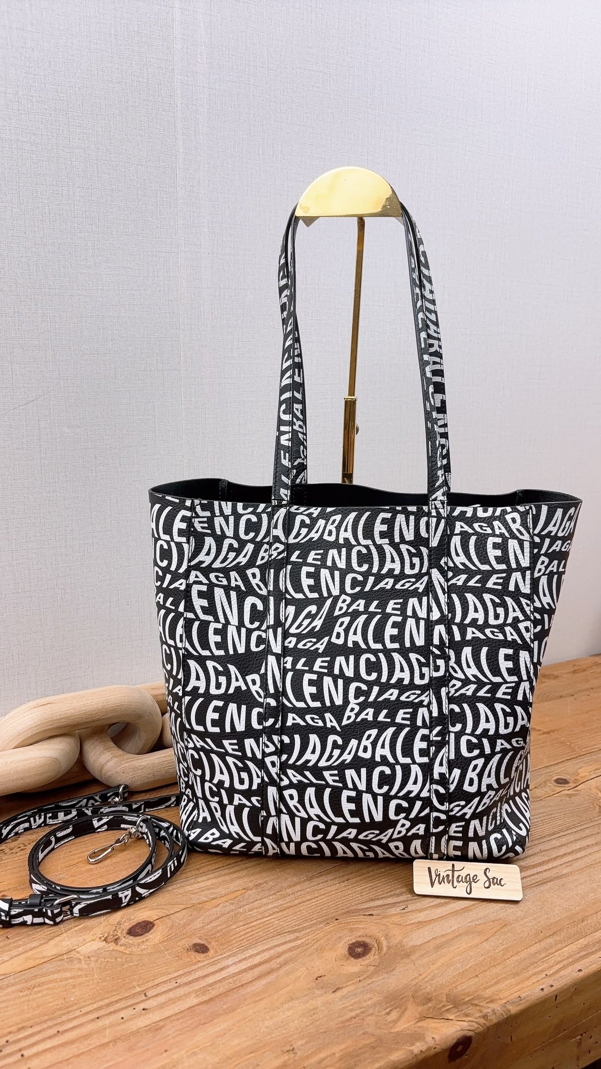 Balenciaga Black X White Everyday Logo Tote (SHW)