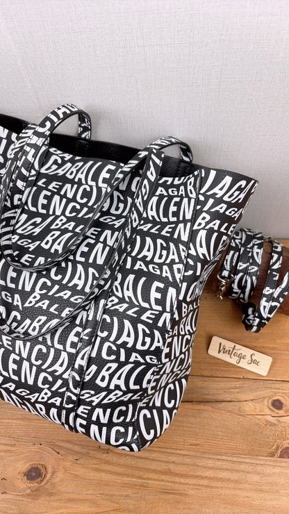 Balenciaga Black X White Everyday Logo Tote (SHW)