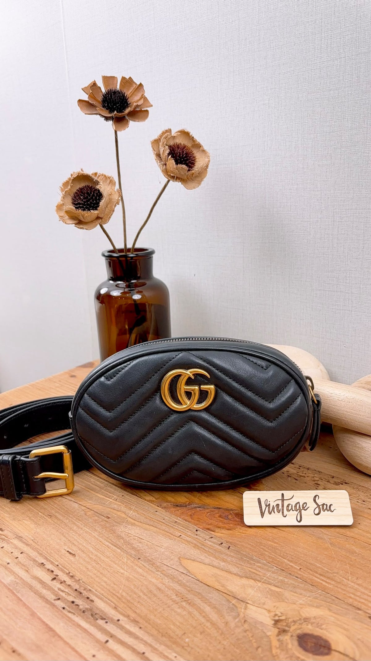 Gucci Black Marmont Oval Belt Bag