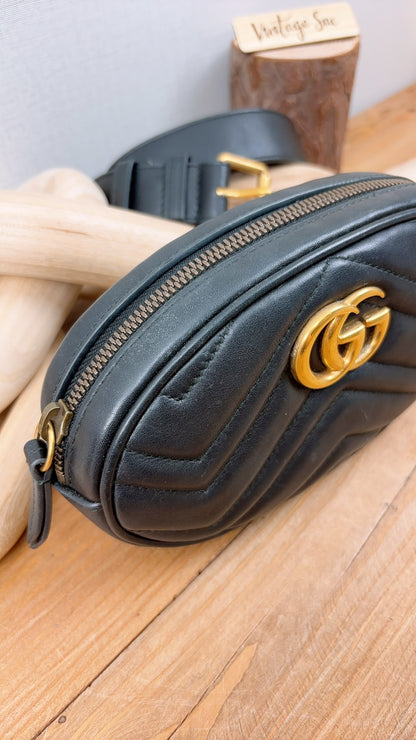 Gucci Black Marmont Oval Belt Bag