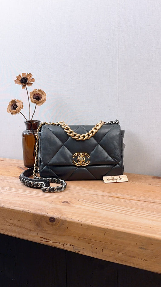 Chanel Black Small Lambskin 19 Flap (GHW)