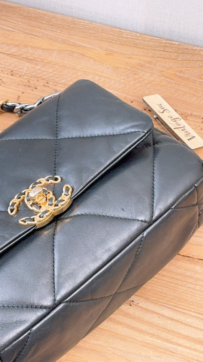 Chanel Black Small Lambskin 19 Flap (GHW)