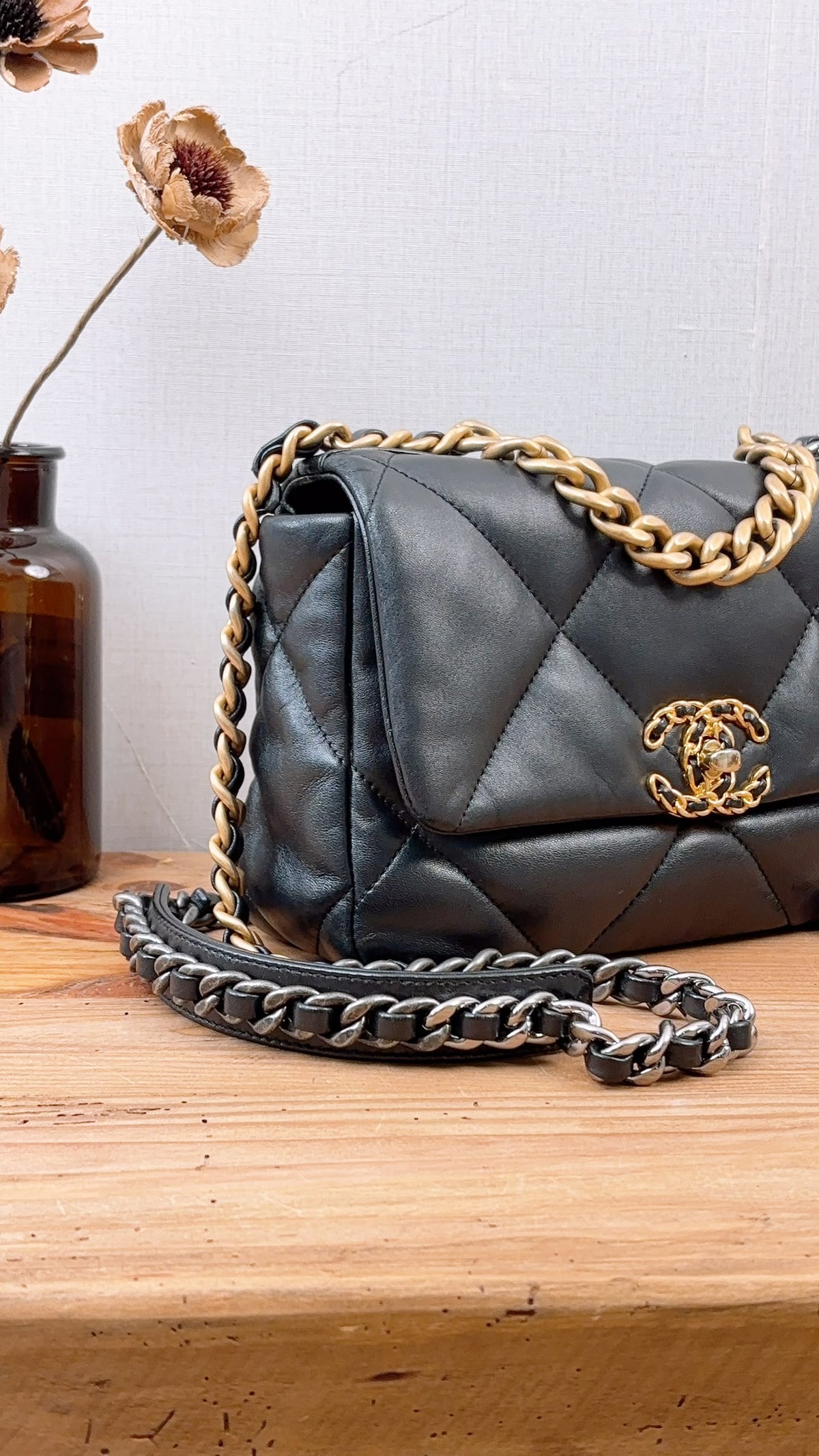 Chanel Black Small Lambskin 19 Flap (GHW)