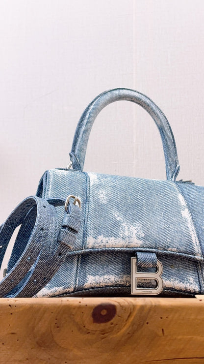 Balenciaga Nappa Denim Printed Small Hourglass Bag (SHW)