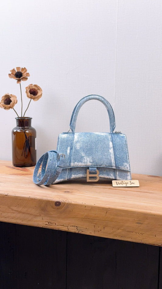 Balenciaga Nappa Denim Printed Small Hourglass Bag (SHW)