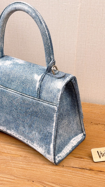 Balenciaga Nappa Denim Printed Small Hourglass Bag (SHW)