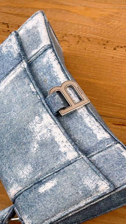 Balenciaga Nappa Denim Printed Small Hourglass Bag (SHW)