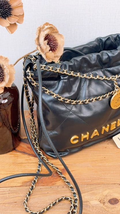 Chanel Black Lambskin Mini 22 Bag (GHW)