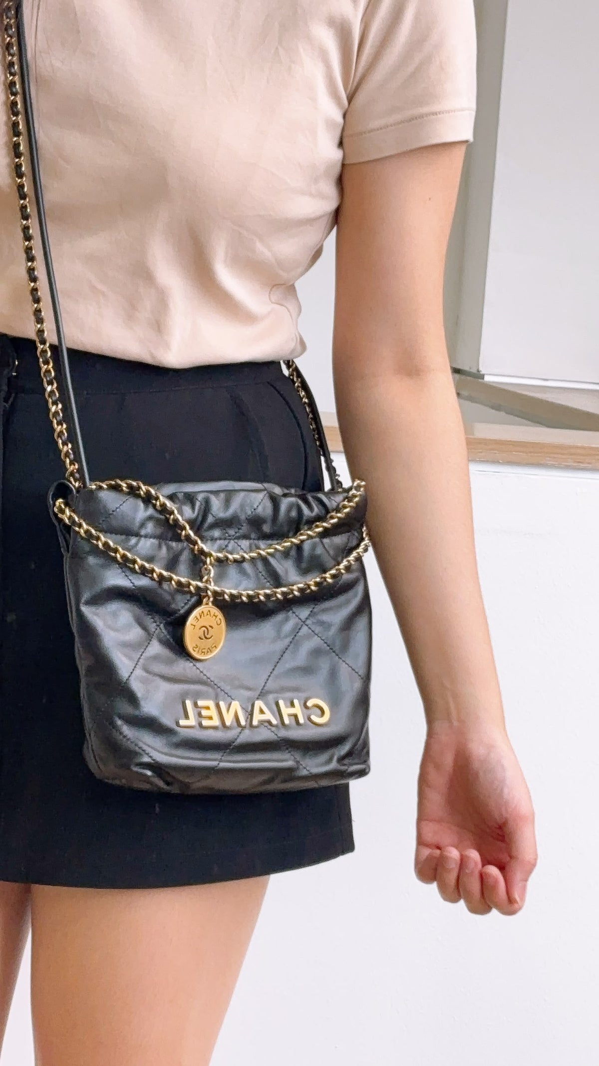 Chanel Black Lambskin Mini 22 Bag (GHW)