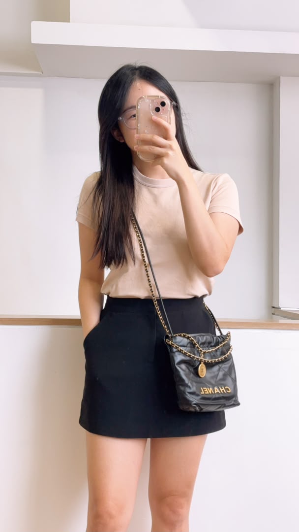 Chanel Black Lambskin Mini 22 Bag (GHW)