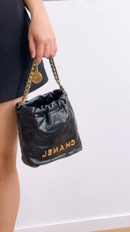 Chanel Black Lambskin Mini 22 Bag (GHW)