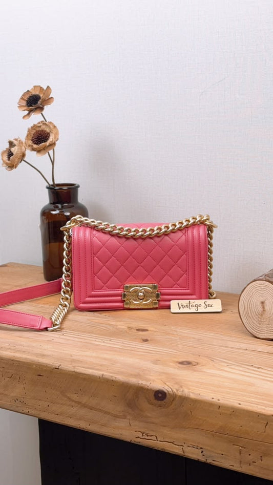 Chanel Pink Calfskin Small Boy Flap (GHW)