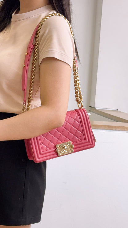 Chanel Pink Calfskin Small Boy Flap (GHW)