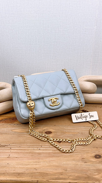 Chanel Grey Caviar Heart Crush Mini Flap (GHW)