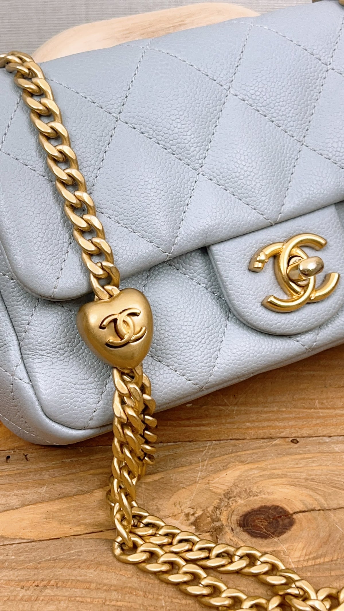 Chanel Grey Caviar Heart Crush Mini Flap (GHW)