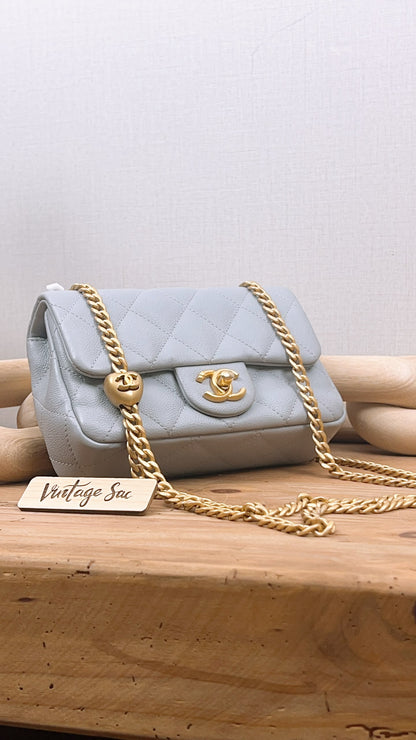 Chanel Grey Caviar Heart Crush Mini Flap (GHW)