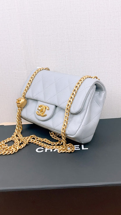 Chanel Grey Caviar Heart Crush Mini Flap (GHW)