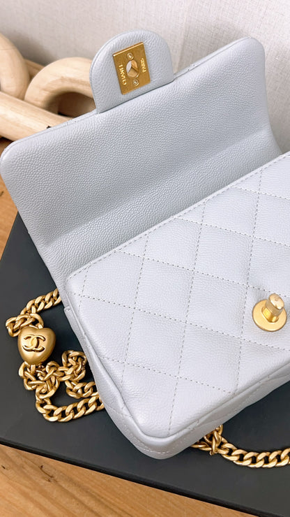 Chanel Grey Caviar Heart Crush Mini Flap (GHW)