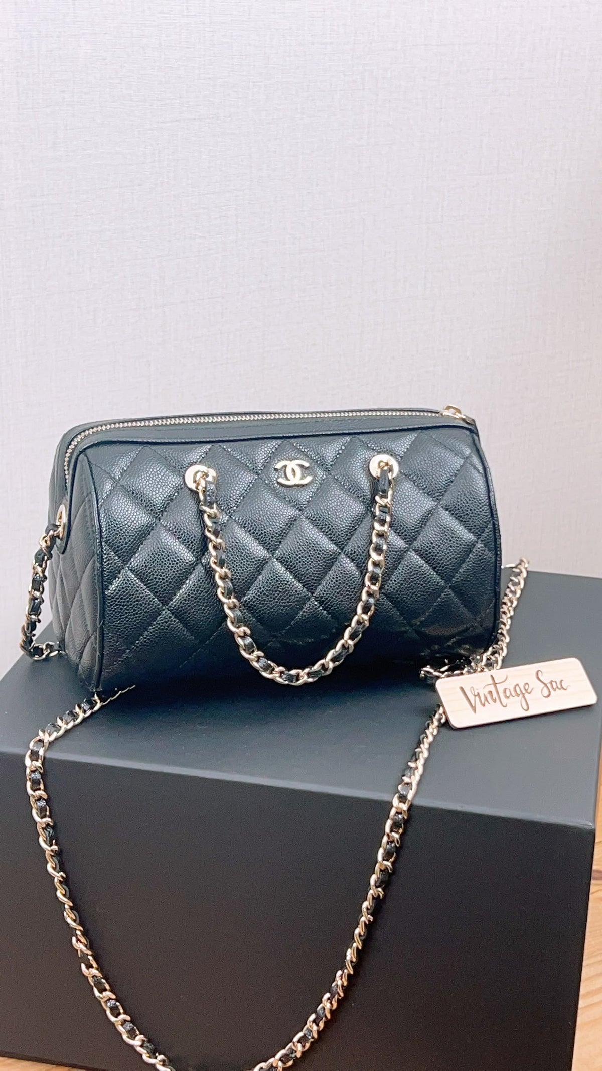 Chanel Black Caviar 25P Bowling Bag (GHW)