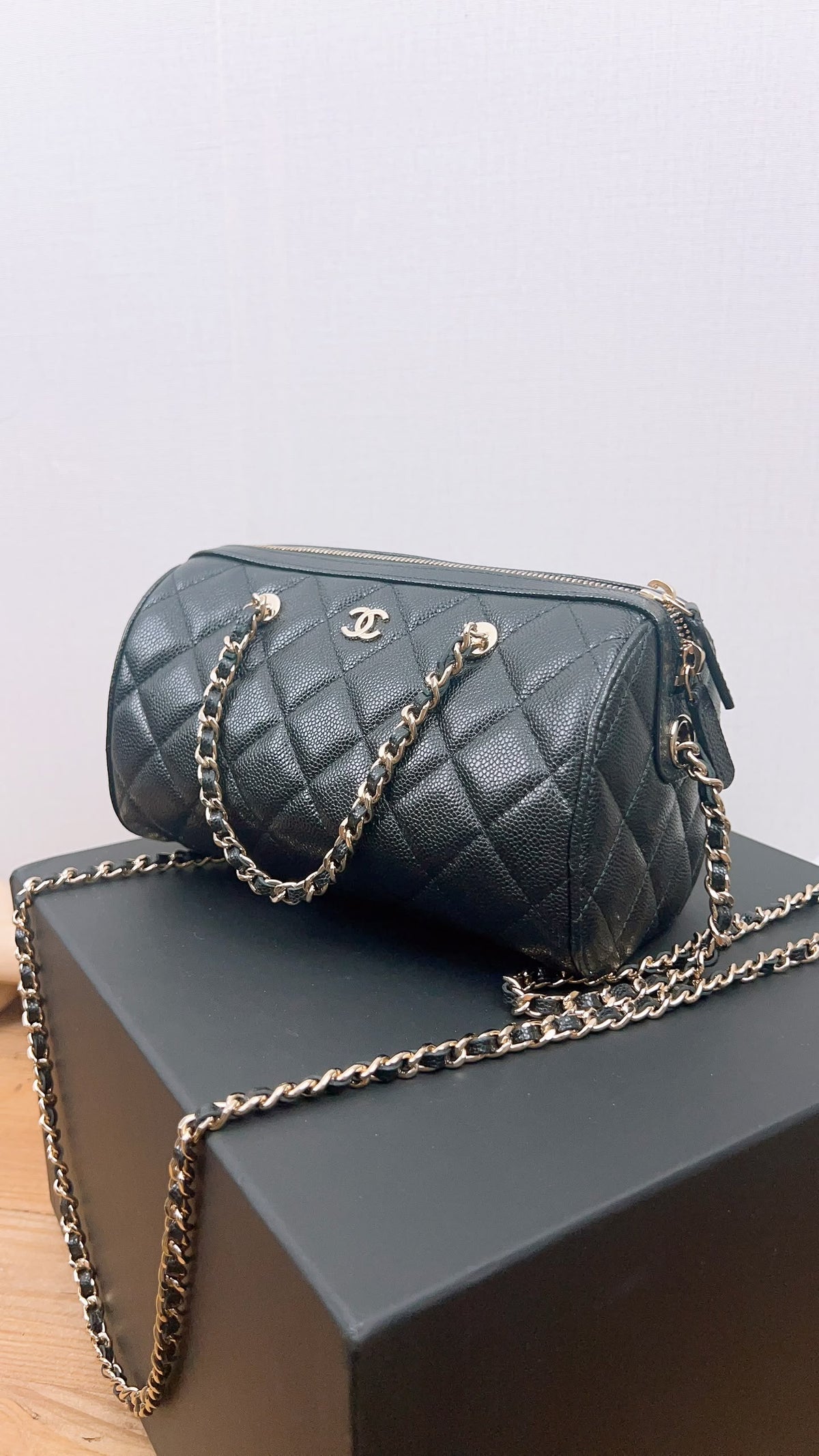 Chanel Black Caviar 25P Bowling Bag (GHW)