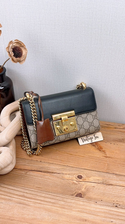 Gucci Brown GG Supreme Small Padlock Shoulder Bag (GHW)