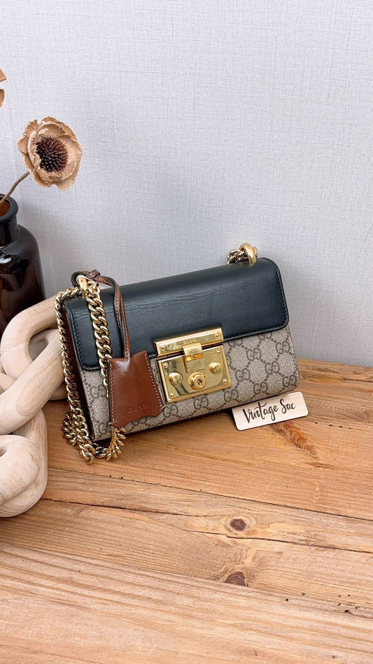 Gucci Brown GG Supreme Small Padlock Shoulder Bag (GHW)
