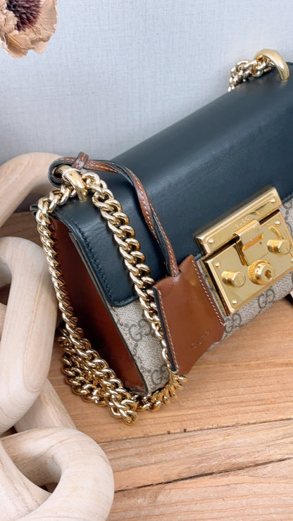 Gucci Brown GG Supreme Small Padlock Shoulder Bag (GHW)