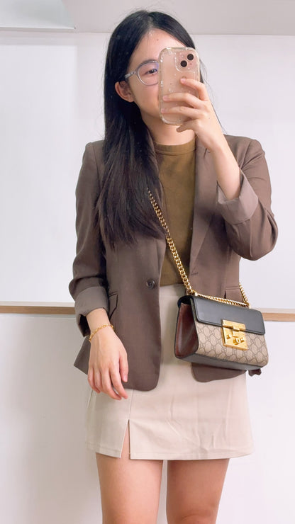 Gucci Brown GG Supreme Small Padlock Shoulder Bag (GHW)