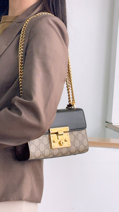 Gucci Brown GG Supreme Small Padlock Shoulder Bag (GHW)