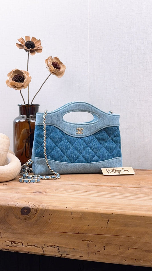 Chanel Denim Nano 31 Clutch on Chain (LGHW)