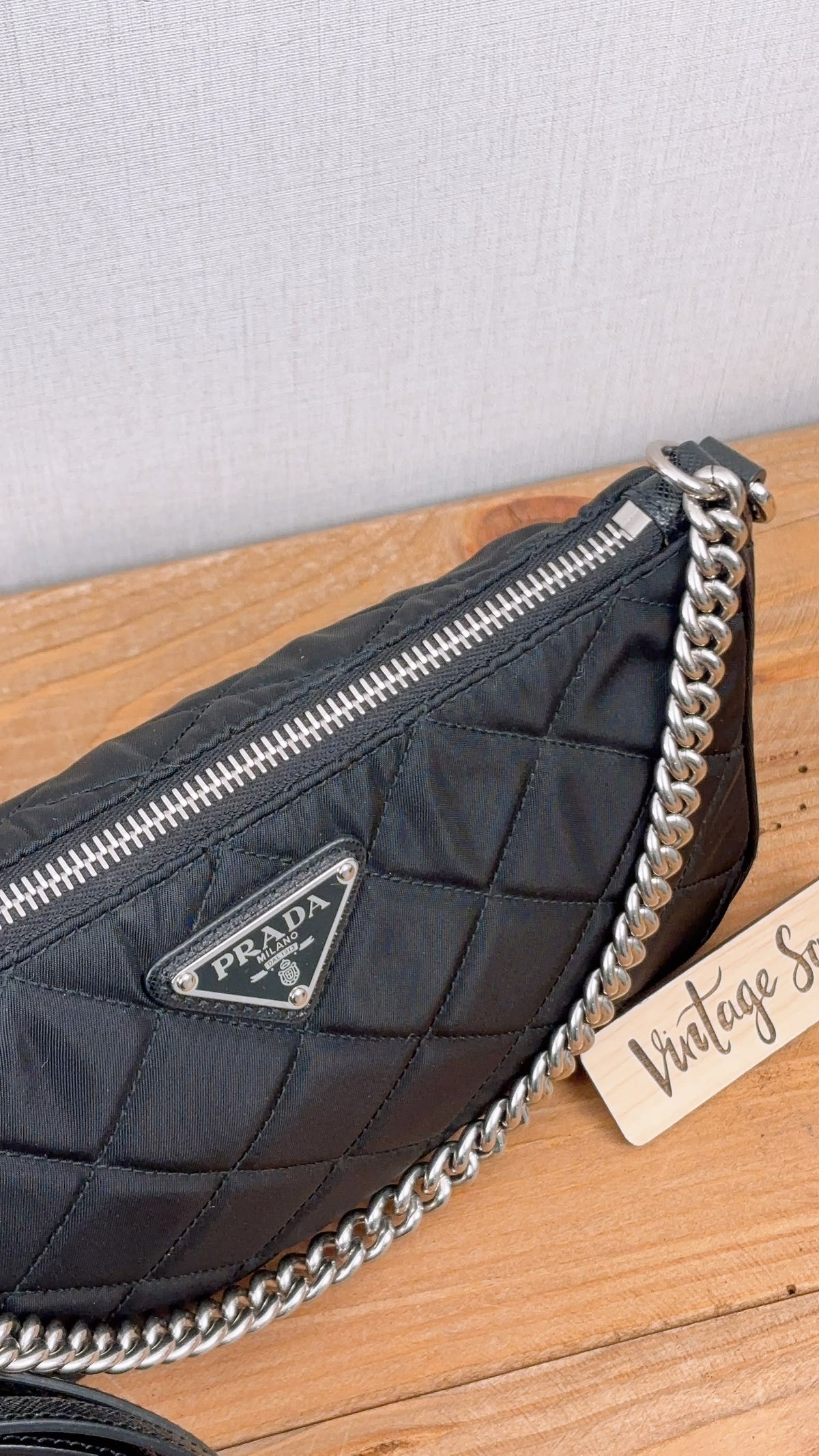 Prada Black Nylon Tessuto Impuntu Chain Crossbody Bag