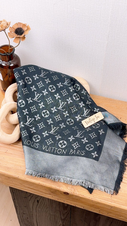 LV Black x Silver Monogram Shine Shawl Scarf