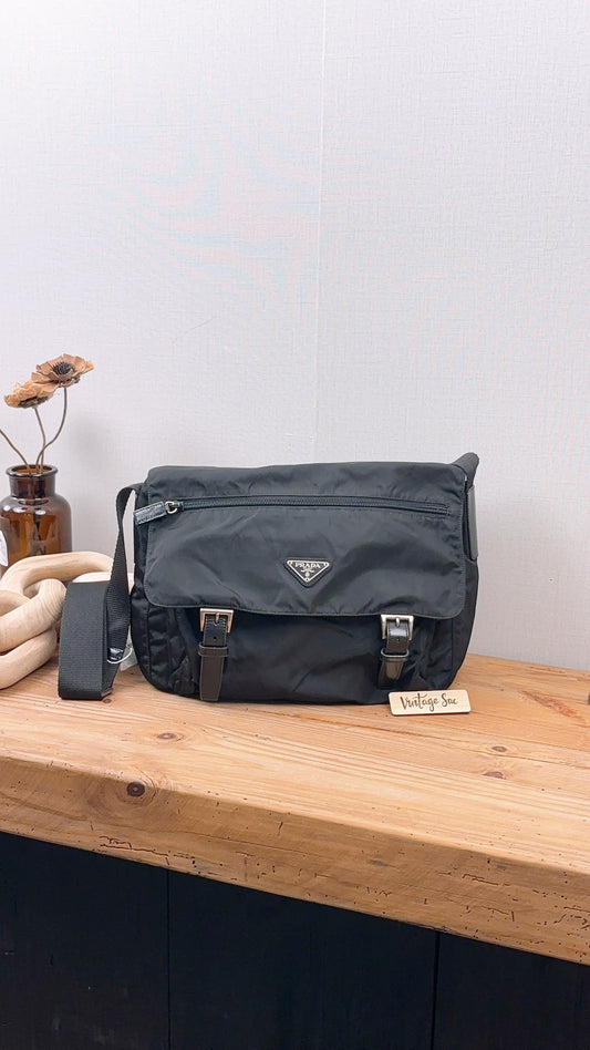 Prada Black Vela Nylon Messenger Bag