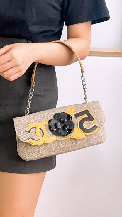 Chanel Grey Canvas Camellia No.5 Shoulder Bag