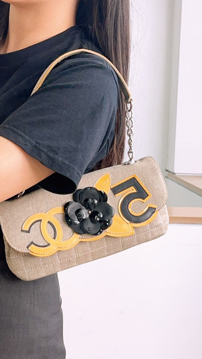 Chanel Grey Canvas Camellia No.5 Shoulder Bag