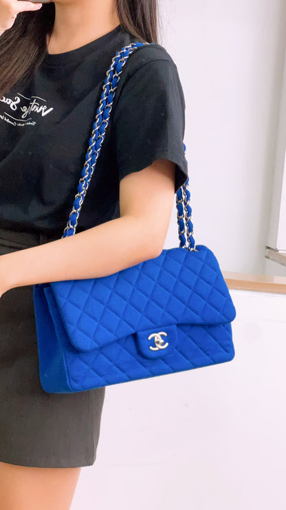 Chanel Classic Flap Jumbo Fabric Electric Blue (SHW)