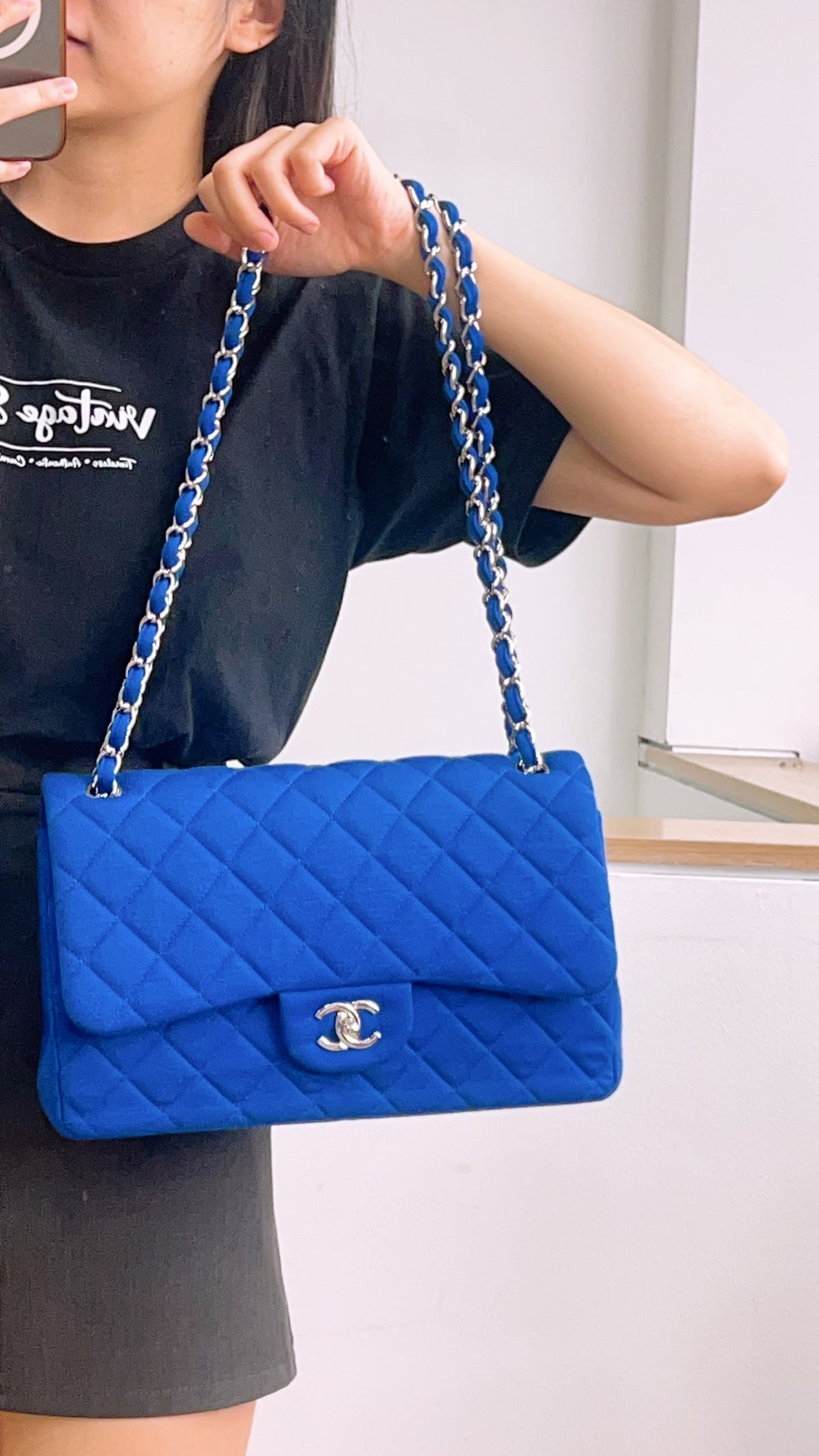 Chanel Classic Flap Jumbo Fabric Electric Blue (SHW)