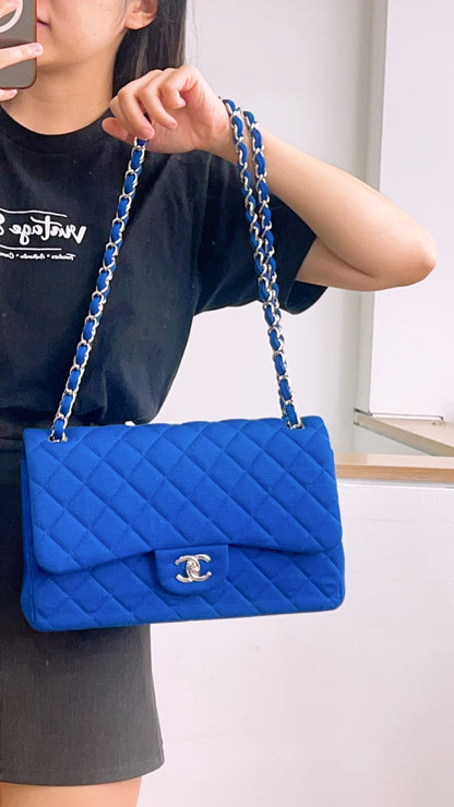 Chanel Classic Flap Jumbo Fabric Electric Blue (SHW)