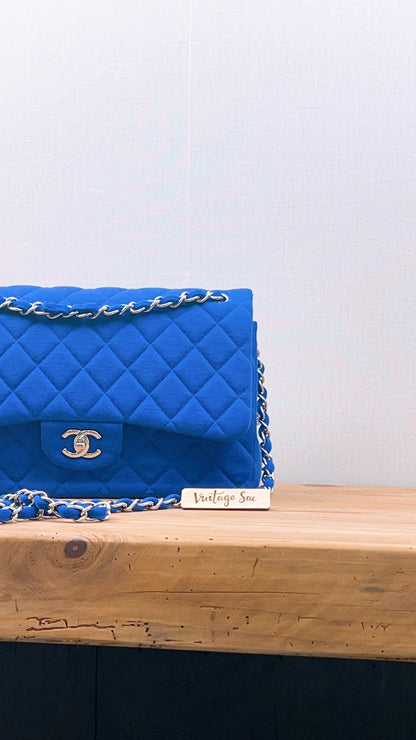 Chanel Classic Flap Jumbo Fabric Electric Blue (SHW)